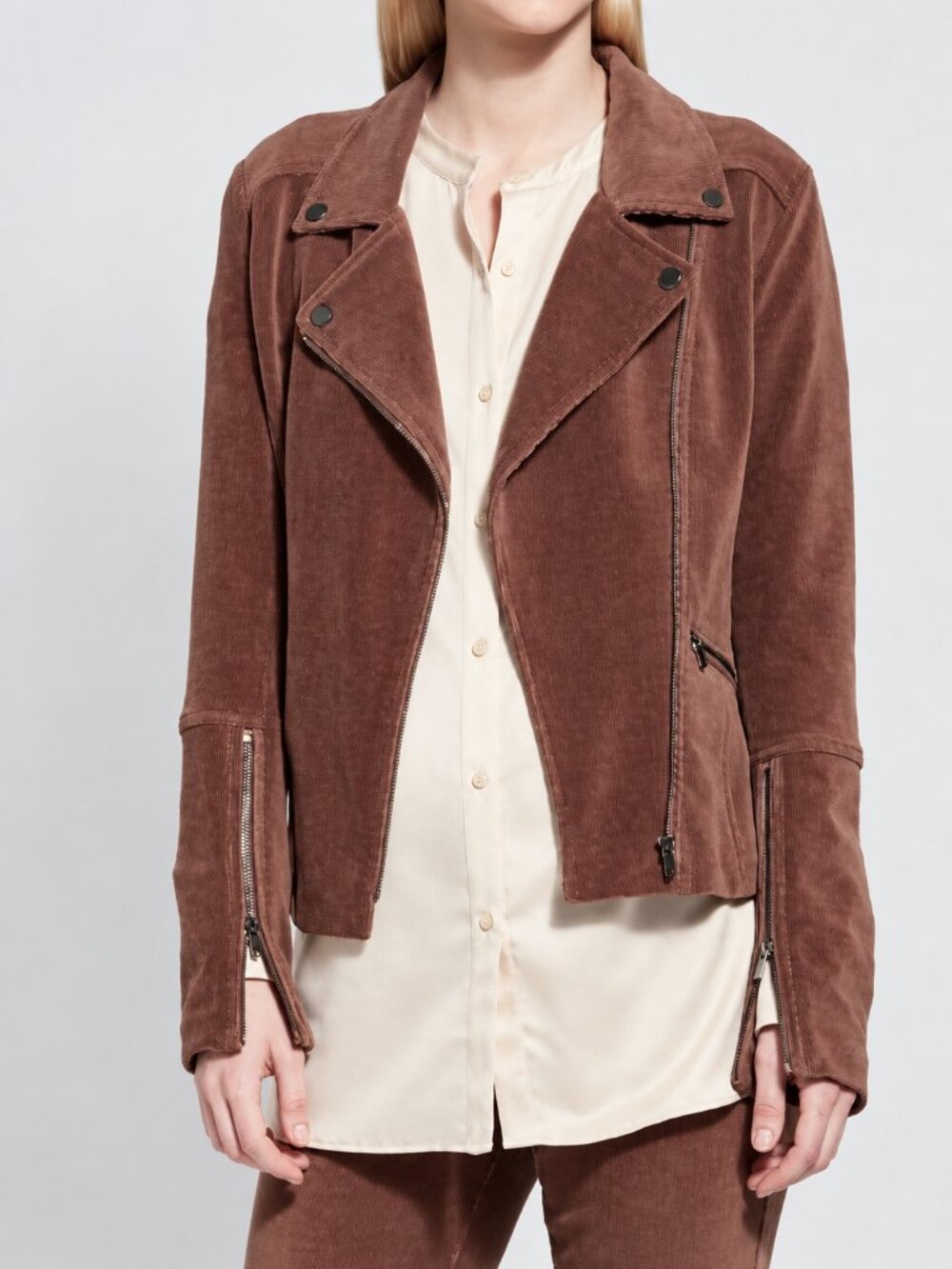 Lyssé Brown Corduroy Moto Biker Jacket Size M